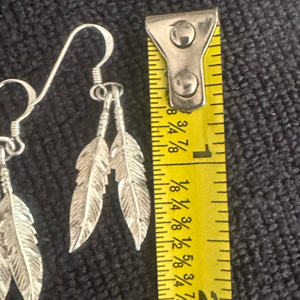 Double Feather Dangle Sterling Silver Earrings - image 3